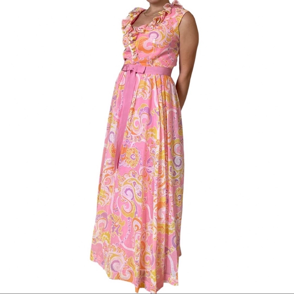 stunning 70s vintage pink floral maxi dress